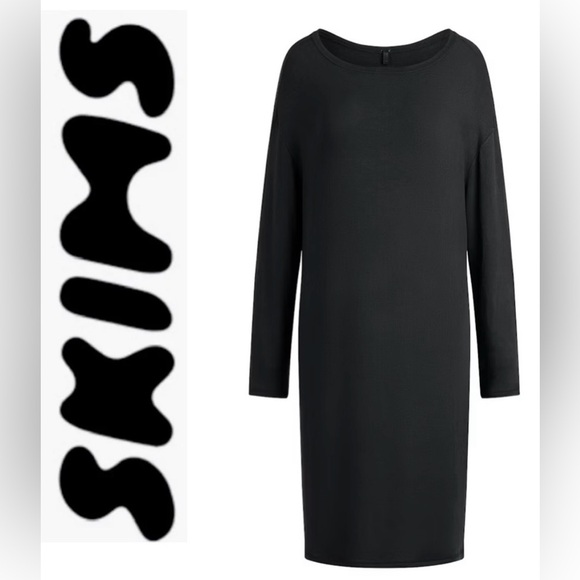 SKIMS Dresses & Skirts - SKIMS lightweight modal long sleeved tunic dress  NWT black-size M $98 onyx